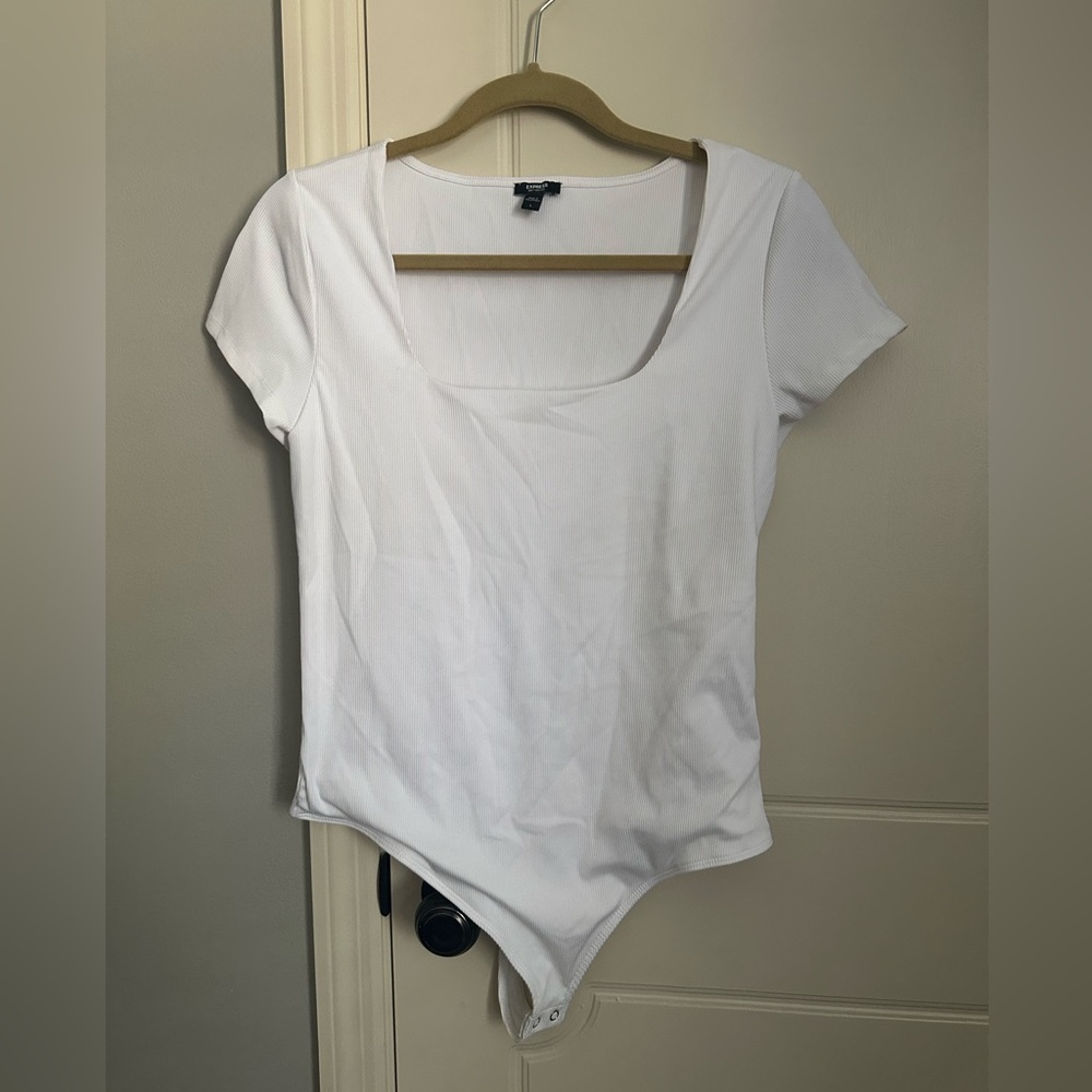 Express White Scoop Neck Short Sleeve Bodysuit